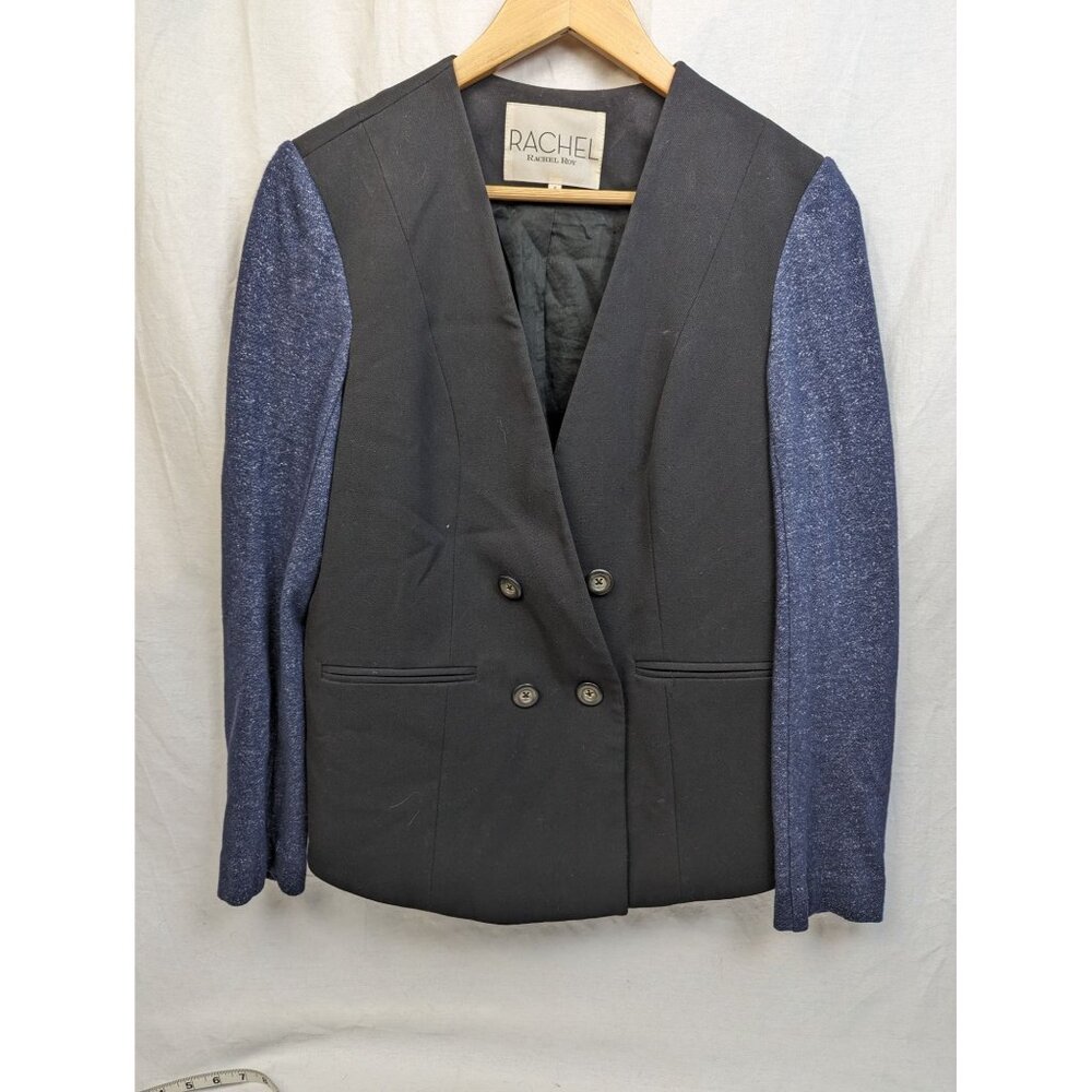 Rachel Rachel Roy Women's Black Navy Mixed Fabric Double Breasted Blazer Sz 6